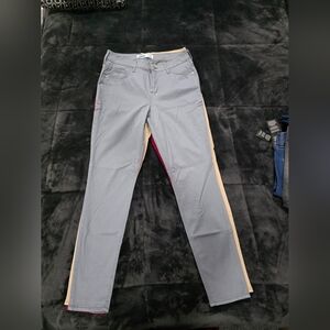 Gray Slim Stretch Pants with Side Stripe